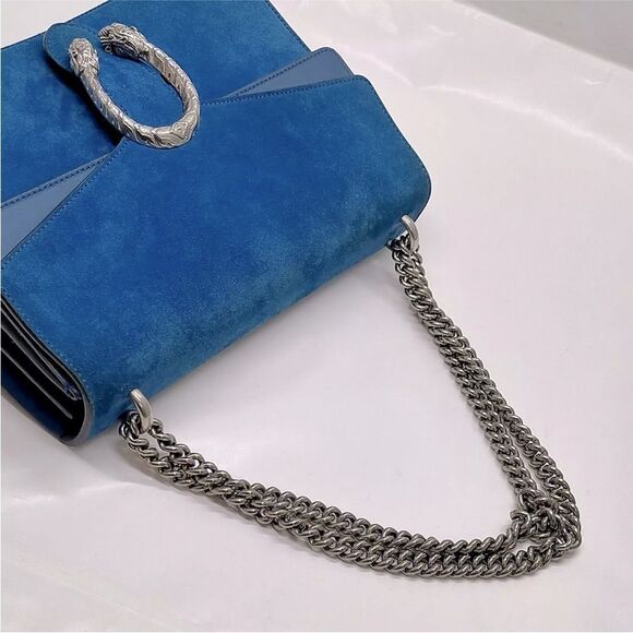 Auth Gucci Cerulean Blue Suede Dionysus Shoulder Bag Medium - Picture 4 of 9